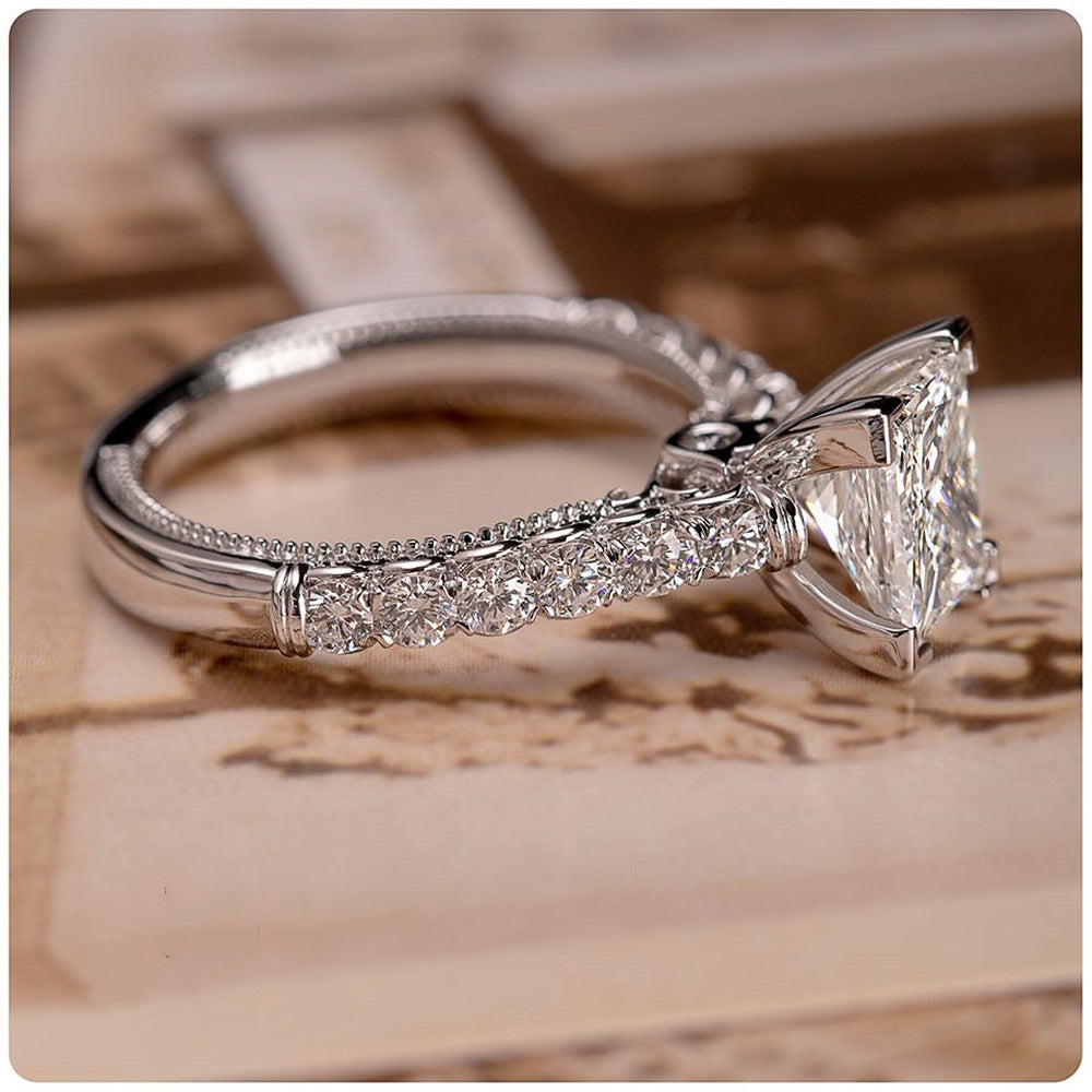 Womens Zircon Geometric Ring Gold Plated Copper Inlaid Gemstone Engagement Dainty Jewelry Gift For Engagements