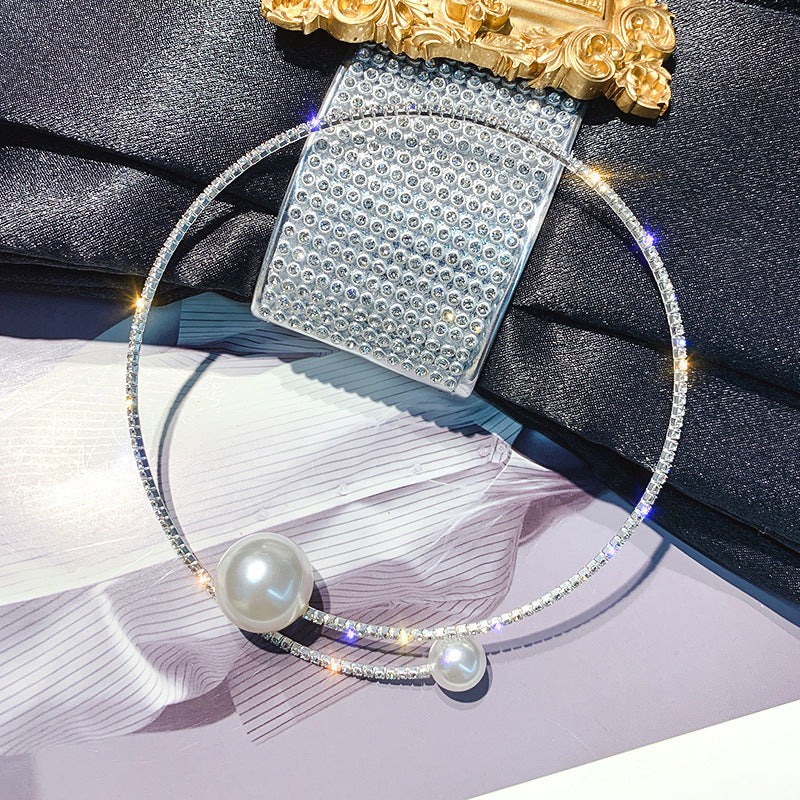 Womens Titanium Steel Bracelet Fashion Geometric Pearl Diamond Inlay Anniversary Gift For Birthday Wedding Gift