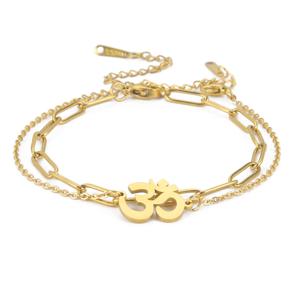 Womens Elegant Stainless Steel Double Layer Bracelet Pattern Design Simple Bangle Jewelry Gift For Her Stylish