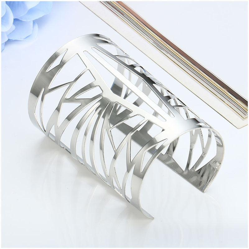 Unisex Metal Bracelet Geometric Wide Face Bangle Adjustable Opening Cuff Bracelet European Design Jewelry Fashion