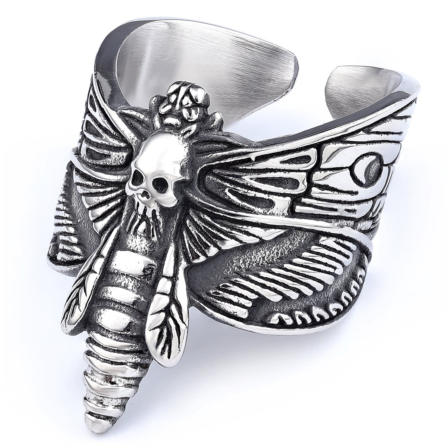 Stainless Steel Gothic Butterfly Ring Unisex Deathly Moth Jewelry Durable Trendy Statement Rings For Men Women