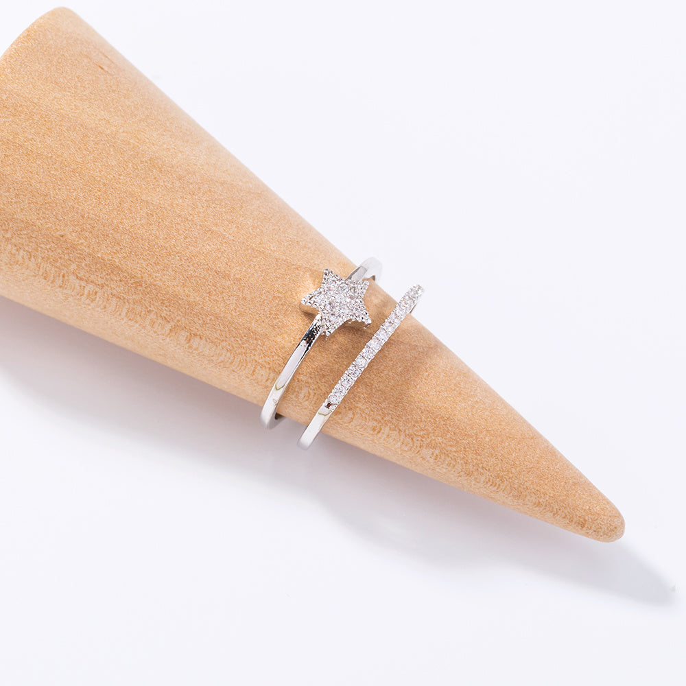 Adjustable Double Layer Five Pointed Star Bracelets With Micro Inlaid Zircon Copper Ring European Electroplated