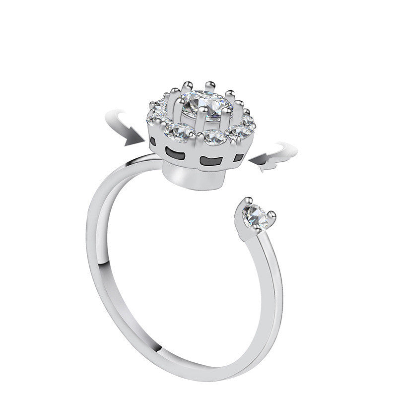 Copper Plated Real Gold Ring With Zircon Inlay Crown Style For Women Free Size Jewelry Gift Perfect For Occasions