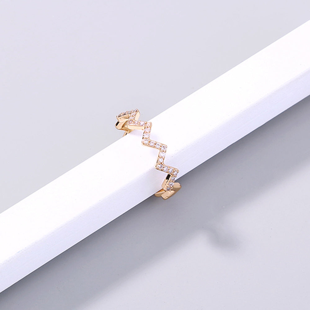 Adjustable Copper Zircon Ring With Wavy Design Sparkly Electroplated Finish For European Anniversary Gift Jewelry