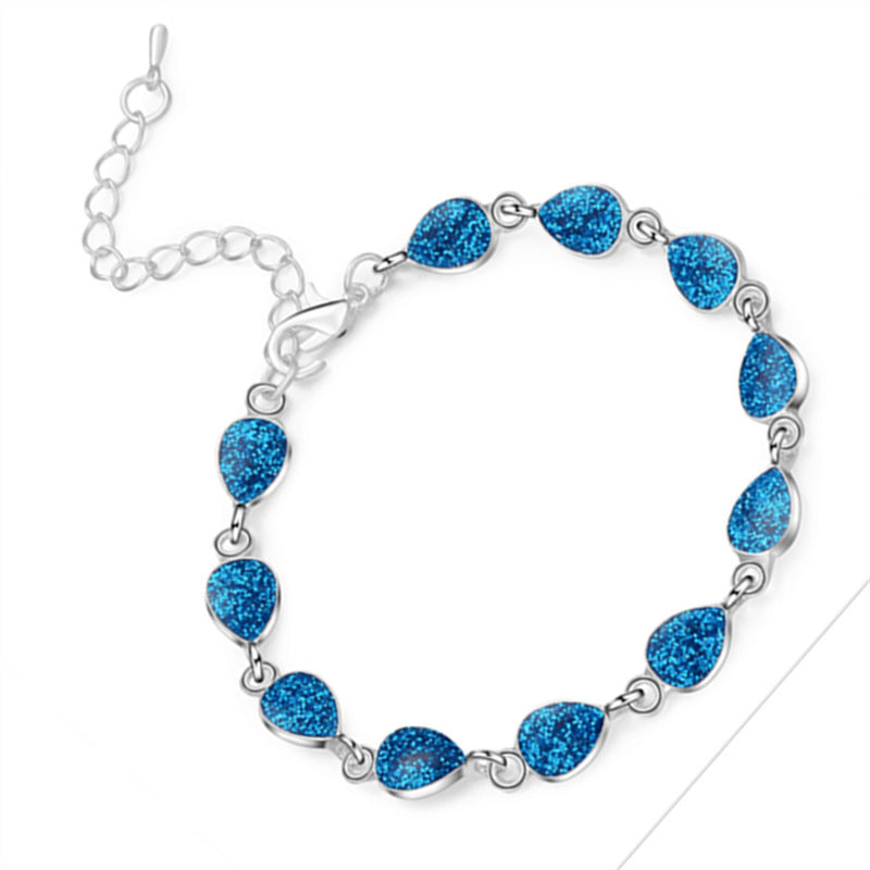 Waterdrop Inlaid Opal Copper Bracelet For Women And Girls Red Blue Minimalist Elegant Jewelry Accessories Gift