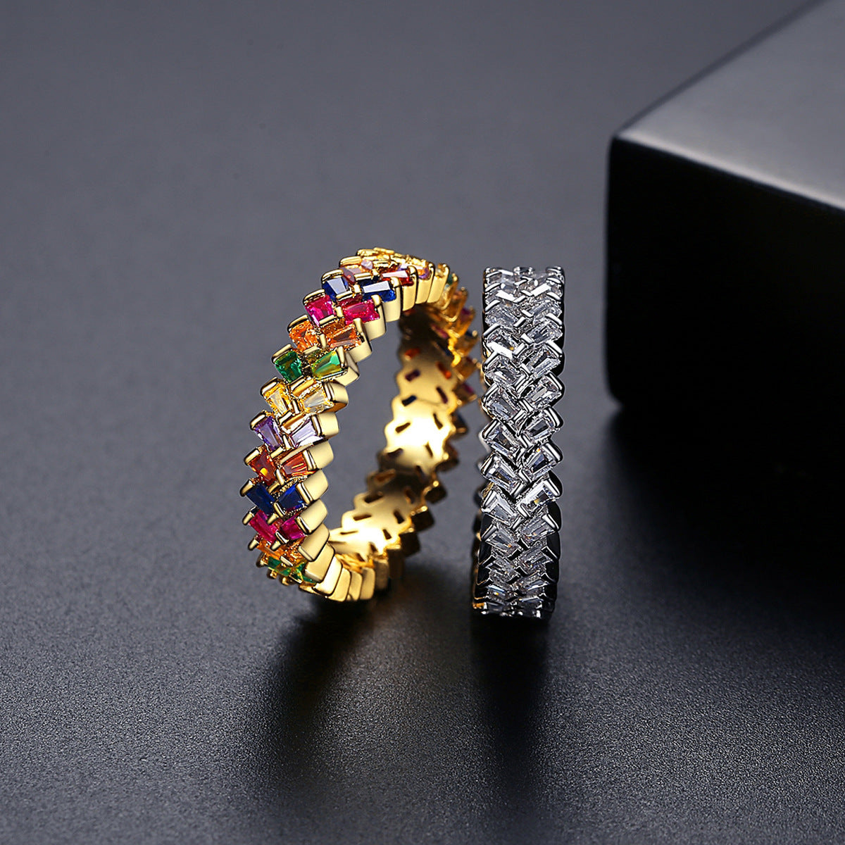 Womens Ring Exotic Geometric Zircon Inlaid Copper Ring Travel Commemoration Jewelry Gift Keepsake Travel Rings