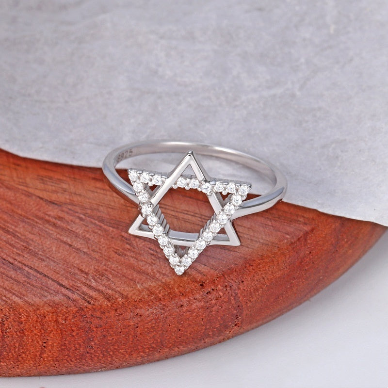 Women Sterling Silver Ring Hexagonal Design With Dotted Details Fashionable Elegant Band Ring For Women Classy