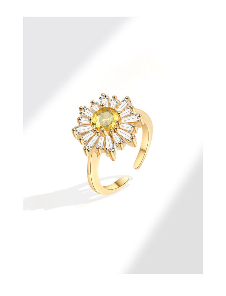 Sunflower Ring Fashion All Match Opening Yellow Gold Copper