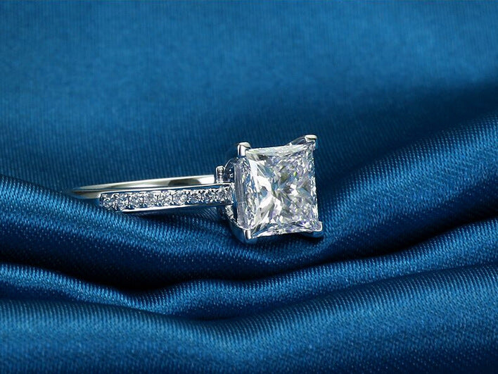 Womens Square Simulated Diamond Ring Simple Geometric Ring Copper Fashion Jewelry Gift For Her Silver And Gold Tone