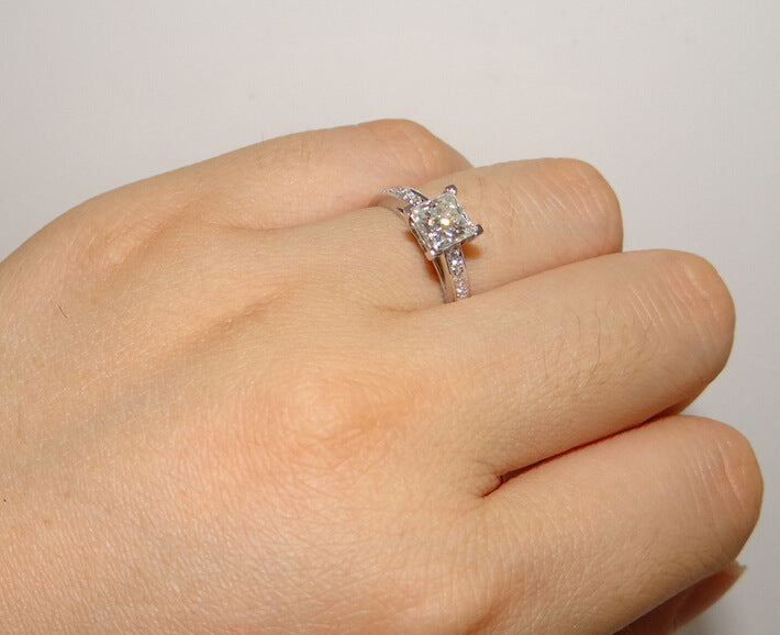 Womens Square Simulated Diamond Ring Simple Geometric Ring Copper Fashion Jewelry Gift For Her Silver And Gold Tone