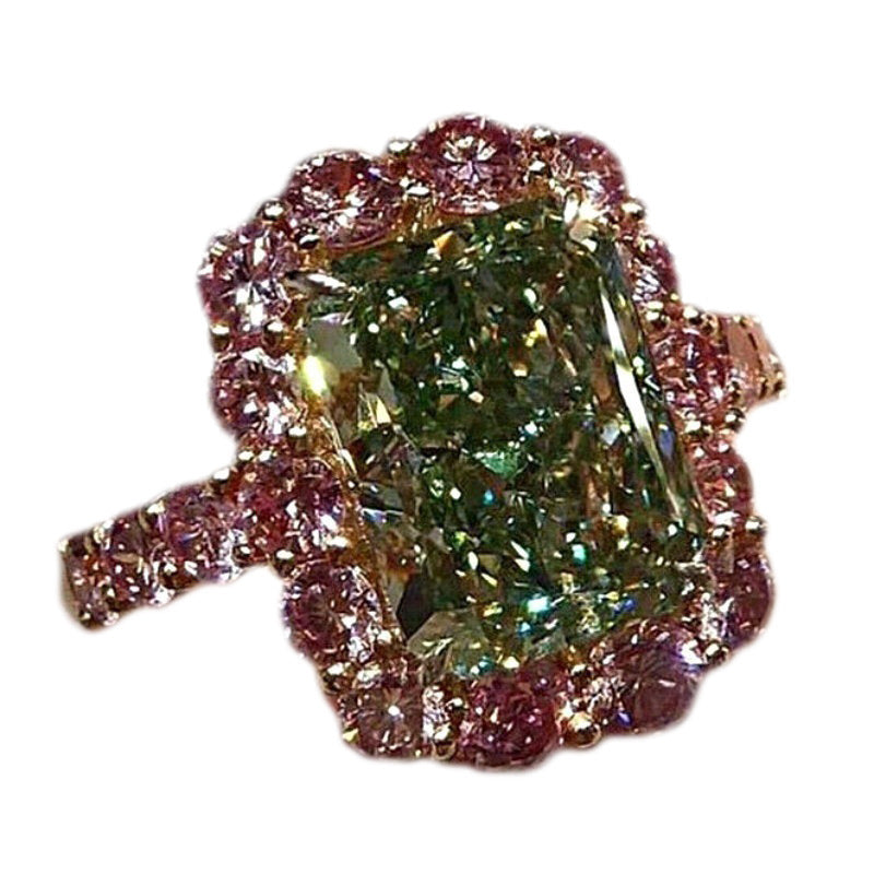 Electroplated Geometric Metal Ring With Green Glass Accent European Fashion Jewelry Statement Ring AJZ104 Ring