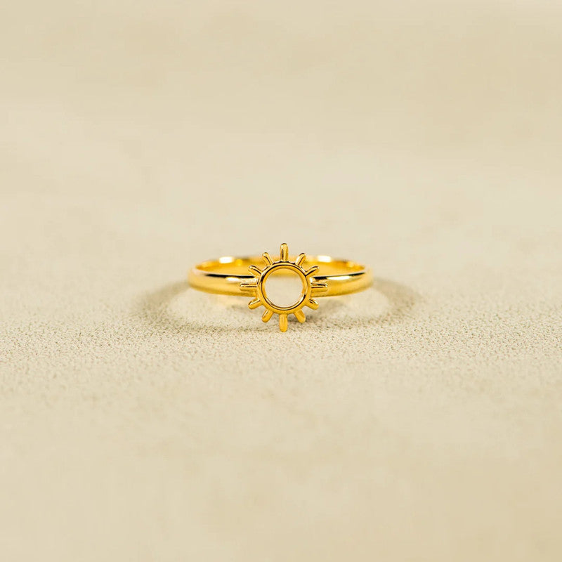 Girls Copper Plated Gold Tone Sun Ring Adjustable Opening Jewelry for Kids Cute Sunny Accessory Gift Idea Perfect