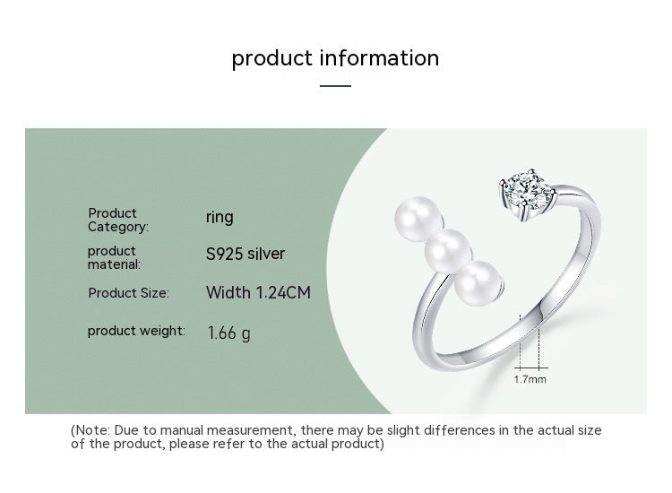 Womens Sterling Silver Ring With Pearl Adjustable Geometric Ring European Design S925 Silver Ring Round And Line