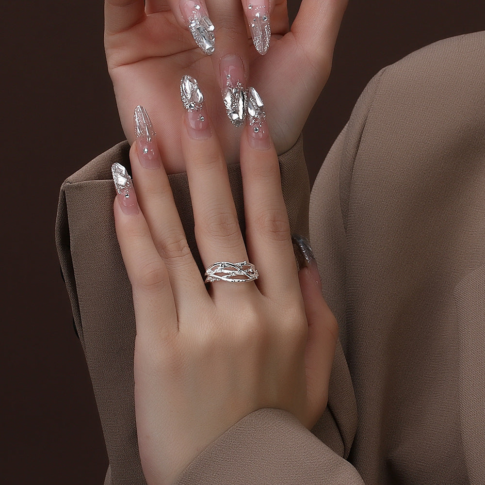 Adjustable Copper Ring With Floral Tree Texture Korean Style Fashion Accessory For Women And Men Korean Design