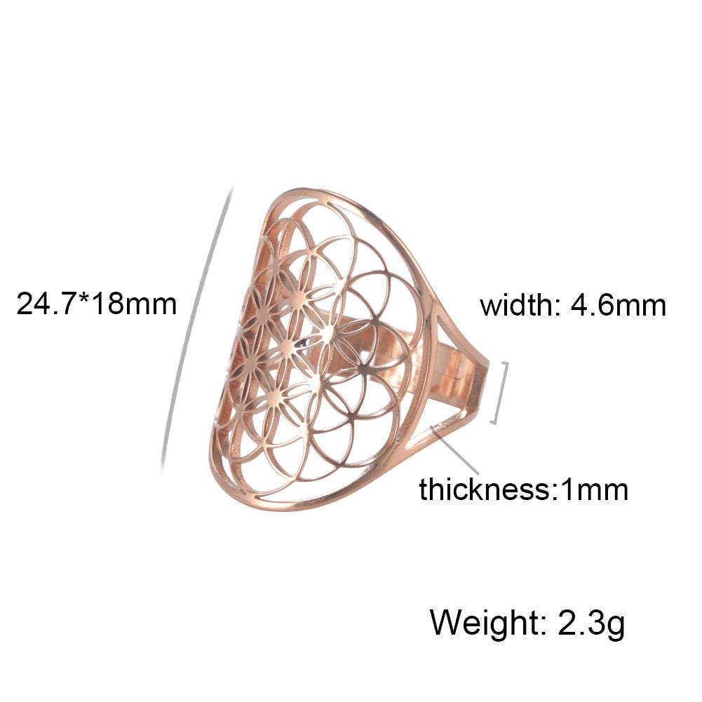 Womens Hollow Flower Ring Stainless Steel Electroplated Creative Design All Match Versatile Quality Elegant All Match
