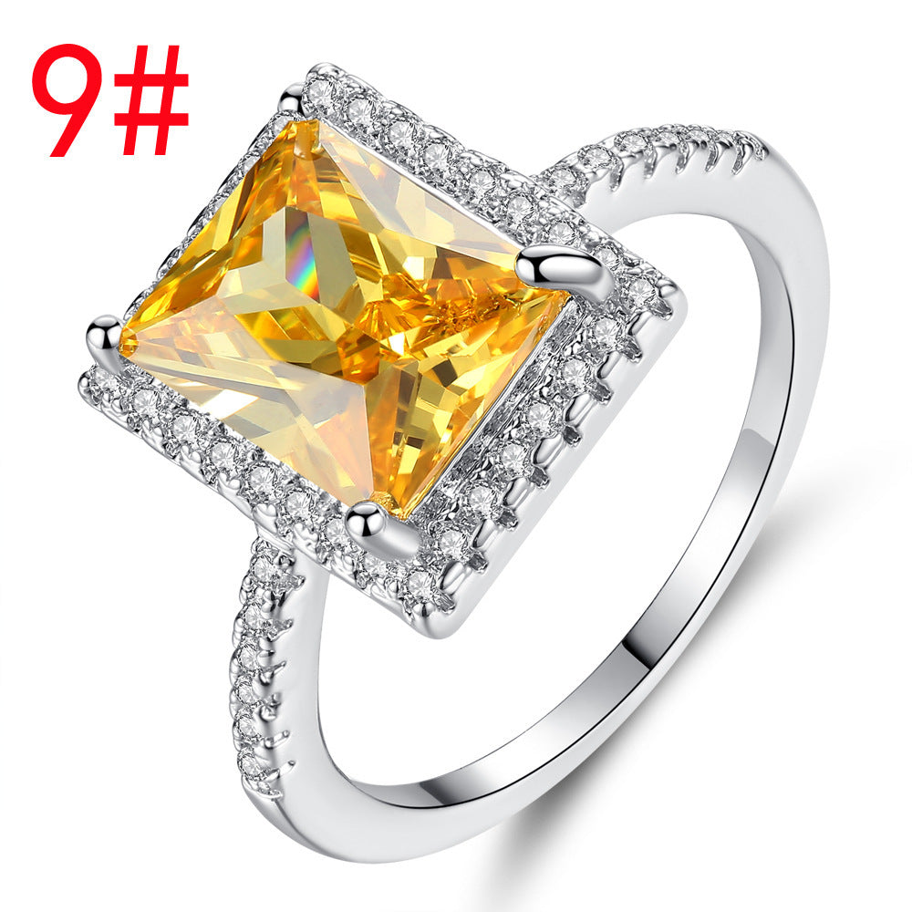 Womens Engagement Ring Square Cut Champagne Geometric Design Electroplated Metal Jewelry Durable for Special Occasions