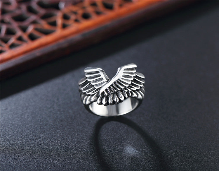 Personalized Retro Punk Wings Men's Titanium Steel Ring
