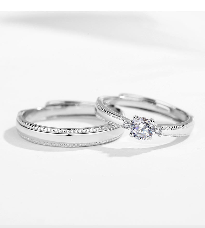 Adjustable Couple Ring Set With Gemstone Geometric Design