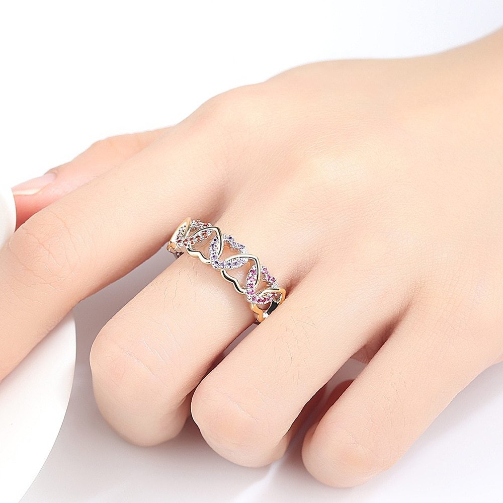 Copper Heart Inlay Ring For Couples Micro Geometry Korean Styling Electroplated Gift Wedding For Men And Women