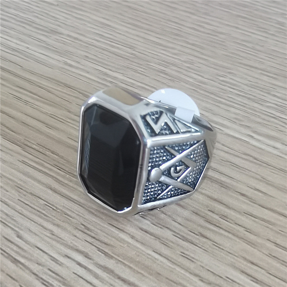 Vintage Masonic Gem Mens Titanium Steel Ring With Mixed Color Stones Sizes 8 9 10 11 12 13 Ideal Gift For Mens