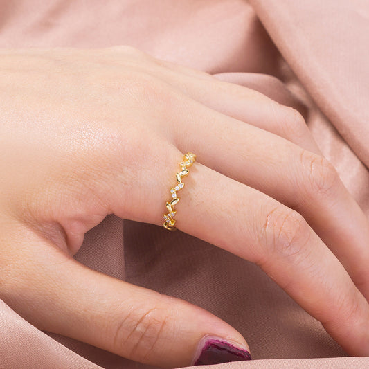 Adjustable Copper Ring With Branch And Leaf Design And Sparkling Zircon Stones Retro European American Inspired Jewelry