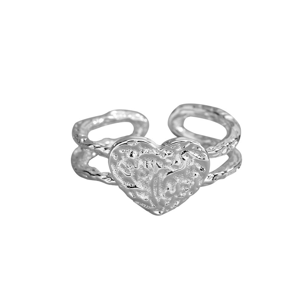 Women's Heart Ring Adjustable Geometric Gold Plated Copper Ring Fashion Jewelry Textured Design Gem Soft Shine