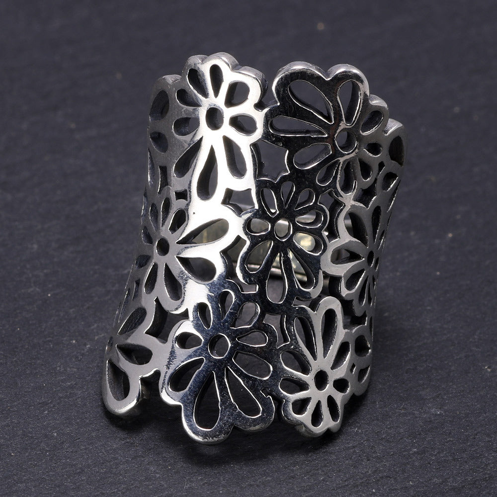 Womens Vintage Hollow Carved Alloy Ring Intricate Floral Design Statement Fashion Ring Girls Ring Alloy Floral
