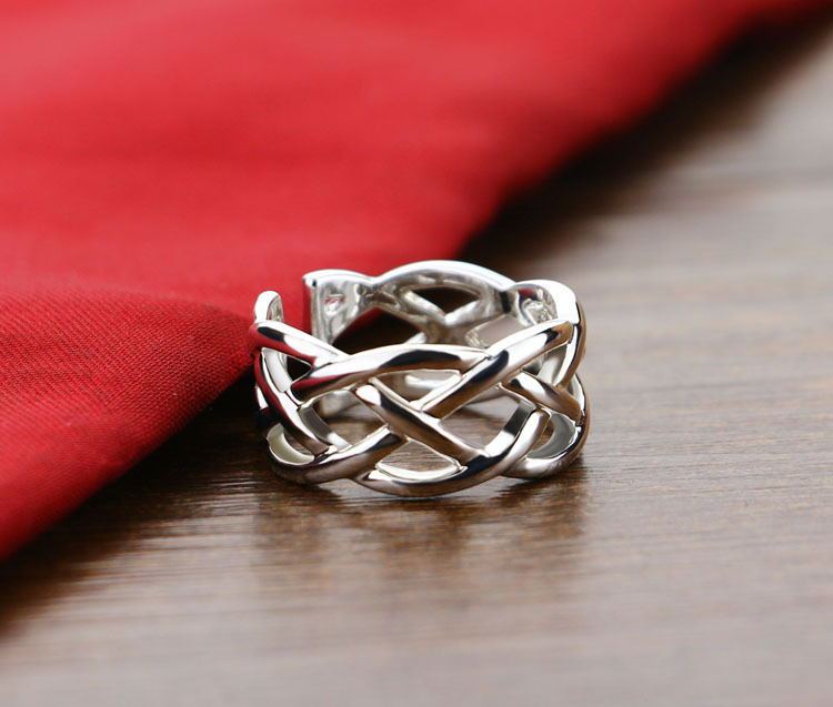 Womens Adjustable Braided Interweave Ring Silver Plated U Shaped Design Elegant Fashion Jewelry Gift For Women