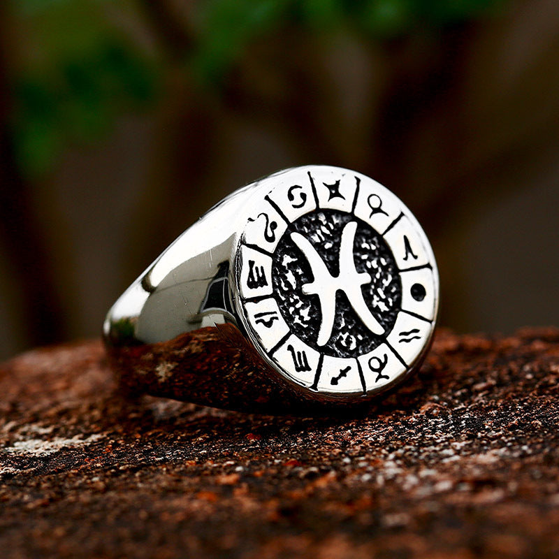 Men Titanium Steel Ring 12 Constellation Zodiac Design Polished Durable Unisex Jewelry For Everyday Wear Handcrafted