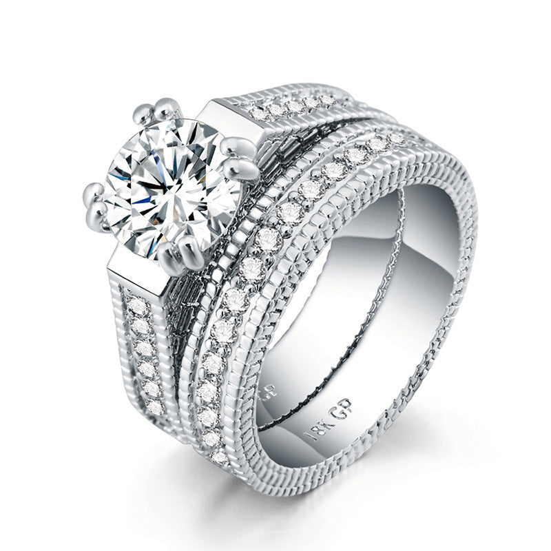 Womens Zircon Engagement Ring Set Platinum Plated Copper Geometric Design Durable Jewelry Gift Elegant Jewelry