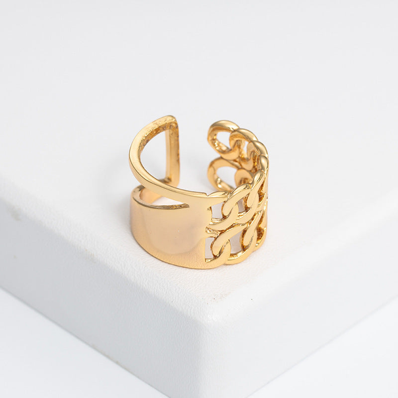 Adjustable Gold Plated U Shaped Ring With Open Mouth Copper