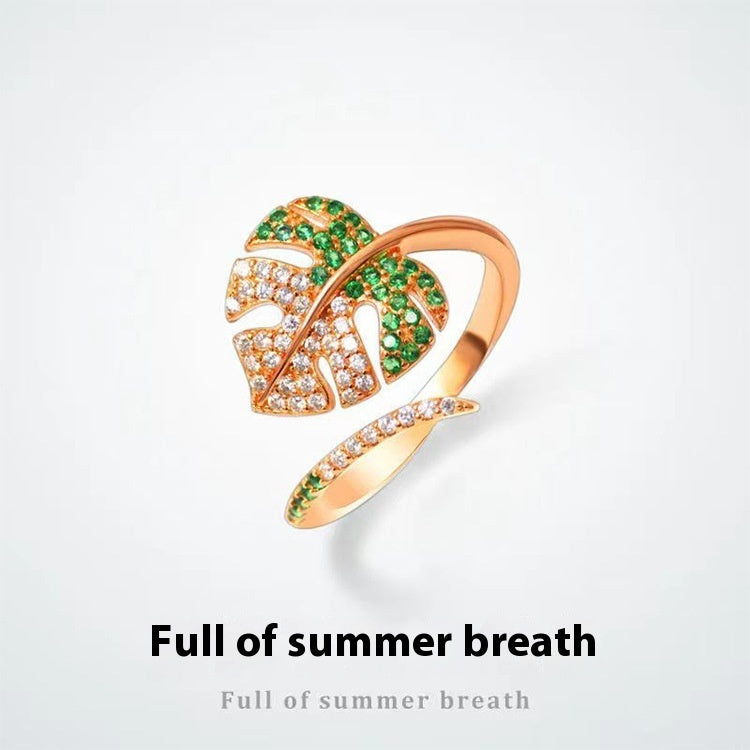 Women Adjustable Leaf Ring Copper Plated Floral Jewelry