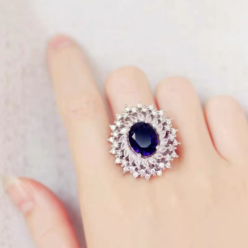 Womens Personalized Fashionable Versatile Sapphire Ring Copper Setting With Adjustable Band And Elegant Geometric Design