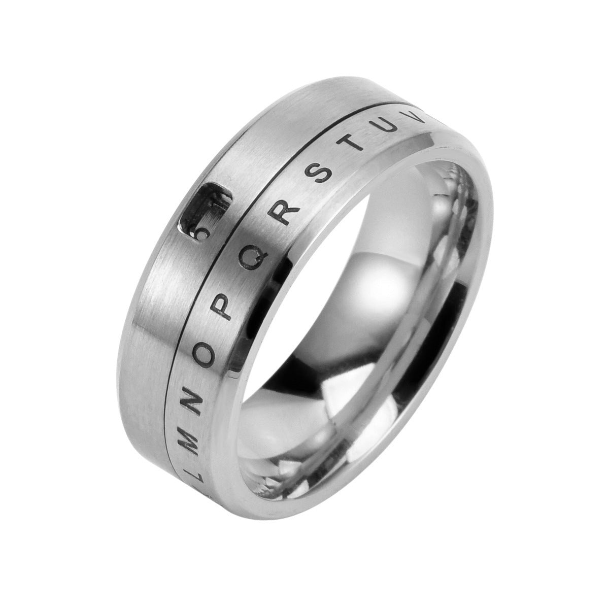 Mens Rotating English Alphabet Titanium Steel Letter Ring Trendy Fashion Accessory Durable Electroplated Metal