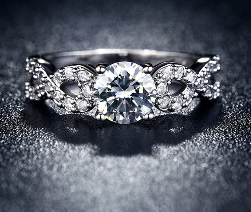 Womens Vintage Zircon Ring Inlaid Geometric White Gold Plated Copper Jewelry Elegant Durable Accessory Everyday Wear