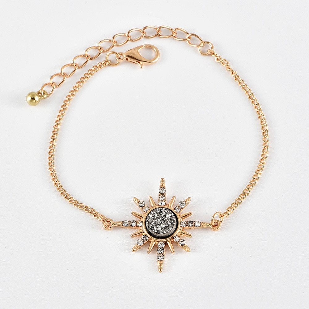 Women Geometric Alloy Pendant Bracelet With Moon And Sun Design Electroplated For Weddings And Travel Keepsakes Gifts