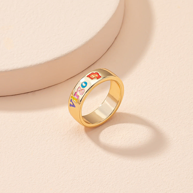 Constellation Zodiac Ring Unisex Adjustable Metal Jewelry Sign Ring Aries Leo Virgo European American Style Fashion