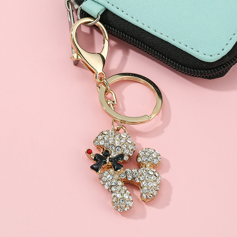Dog Keychain Sparkling Diamond Rhinestone Golden Pet Accessory National Flair Decoration Keyring Charm Gift Co