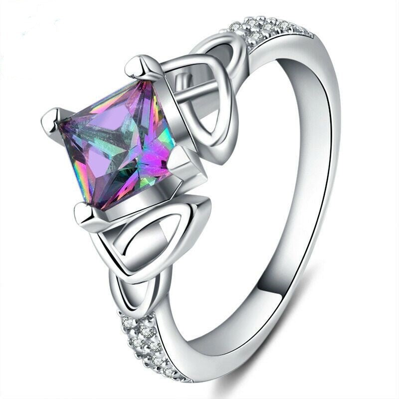 Womens Sterling Silver Rings Inlaid With Square Zircon Gemstone 925 Silver Elegant Jewelry For Her Anniversary