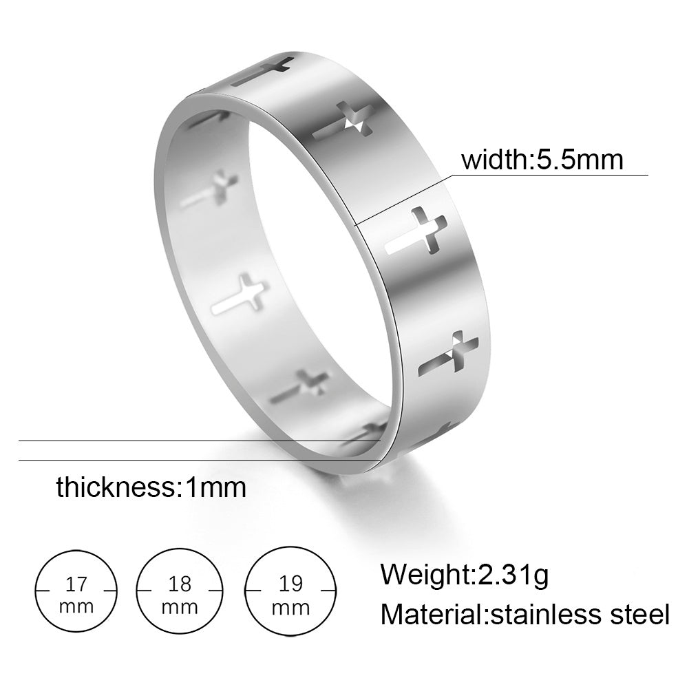 Stainless Steel Ring With Cross Cutout Design Non Mainstream Ring Birthday Gift Idea For Special Occasion Gift
