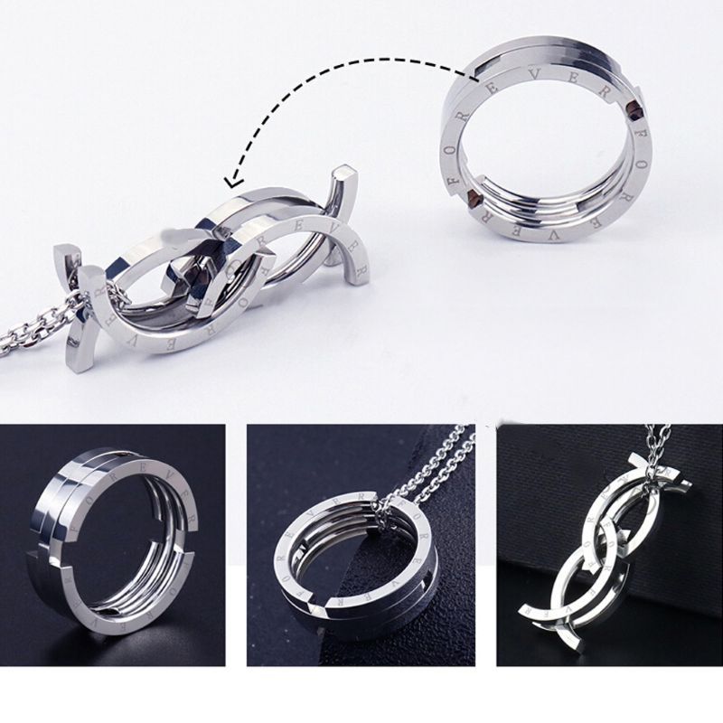 Geometric Titanium Steel Couple Rings Polished Design Matching Wedding Bands Non Inlayed Promise Rings For Him