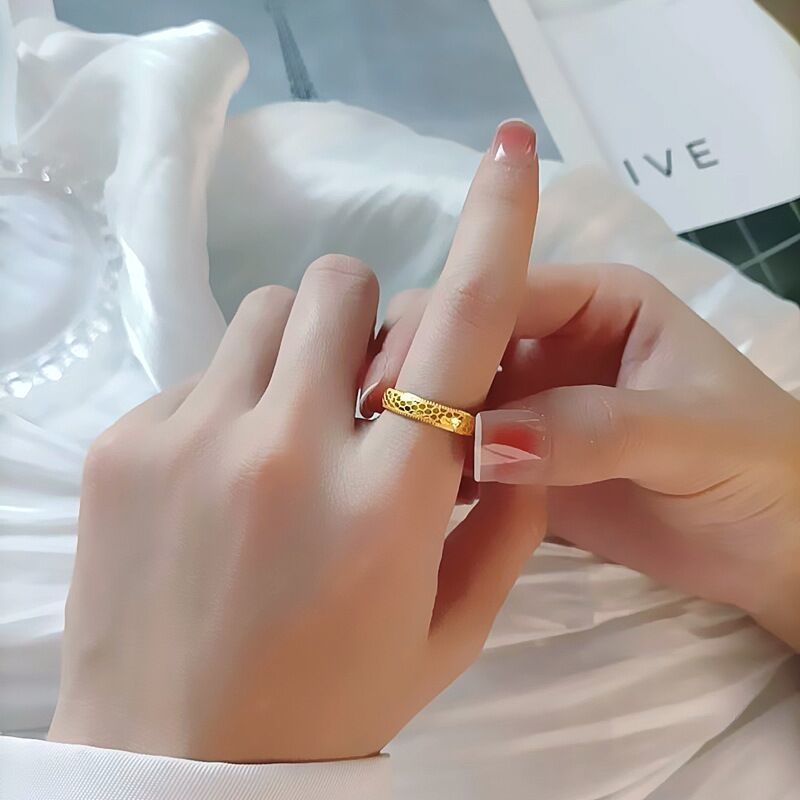 Womens Titanium Steel Ring Gold Electroplated Curved Honeycomb Geometric Design Elegant Jewelry Sizes 6 7 8 And 9