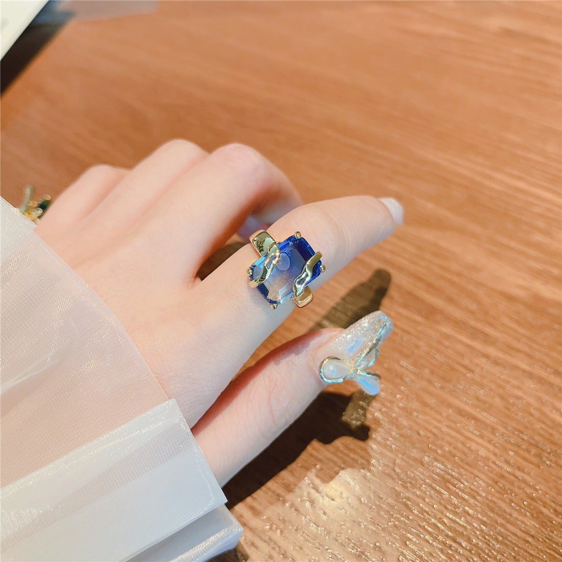 Womens Square Adjustable Glass Ring Mosaic Style For Women