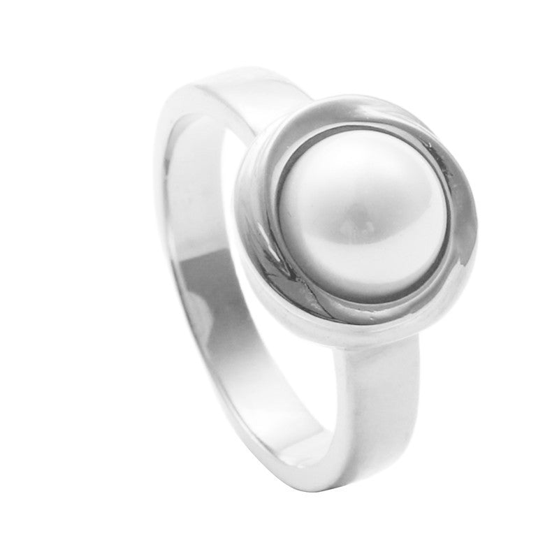 Womens Titanium Steel Ring With Natural Stone Round Design Durable Silver Jewelry For Everyday Wear Size 7 8 9