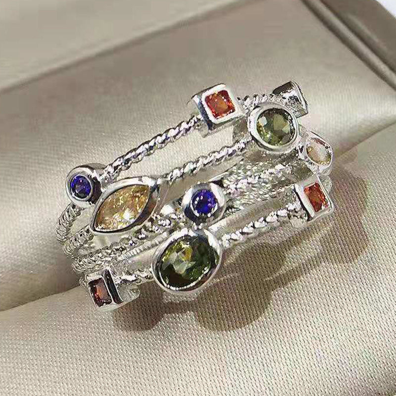 Womens Wedding Ring With Electroplated Metal And Gem Inlays