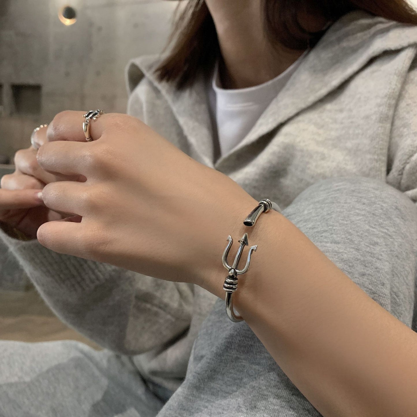 Womens Silver Bangle Bracelet Geometric Design Korean Fashion Jewelry Thai Silver Plated For Wedding Birthdays