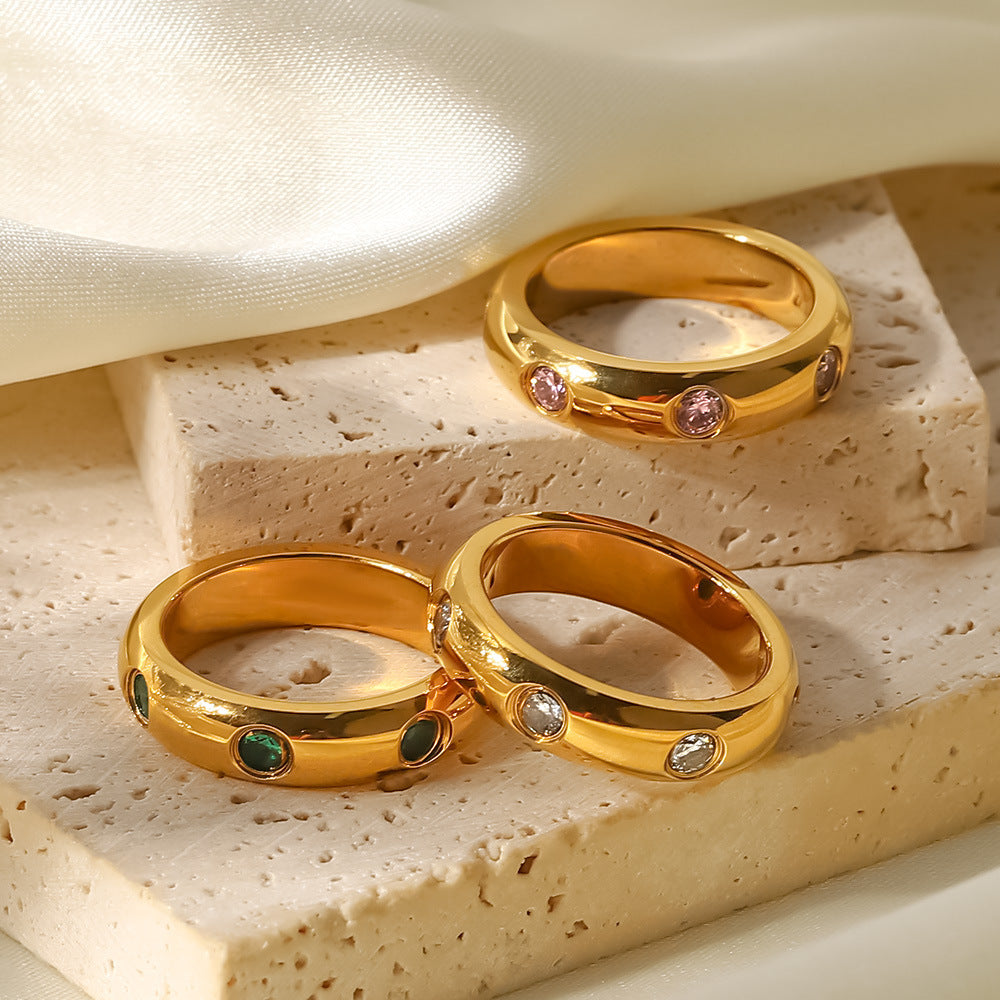 Womens Vintage Stainless Steel Ring With Zircon Gemstone Fashion Jewelry Geometric Ring Simple Design Ring For Women