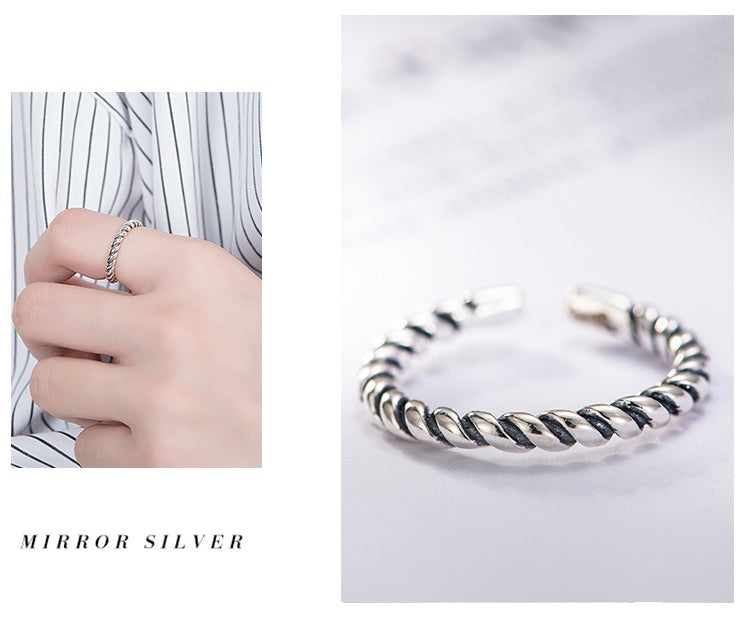 Woven Twist Ring Adjustable Band Vintage Style Knuckle Ring Stacking Jewelry for Women with Adjustable Band Size