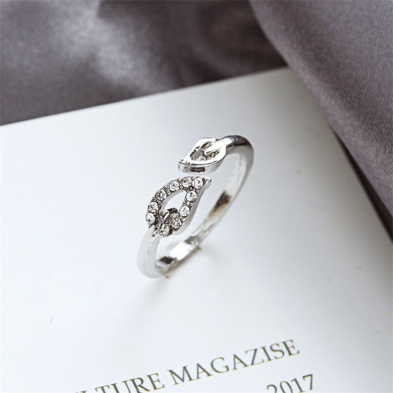 Adjustable Heart Ring Rhinestone Alloy Diamond Vintage