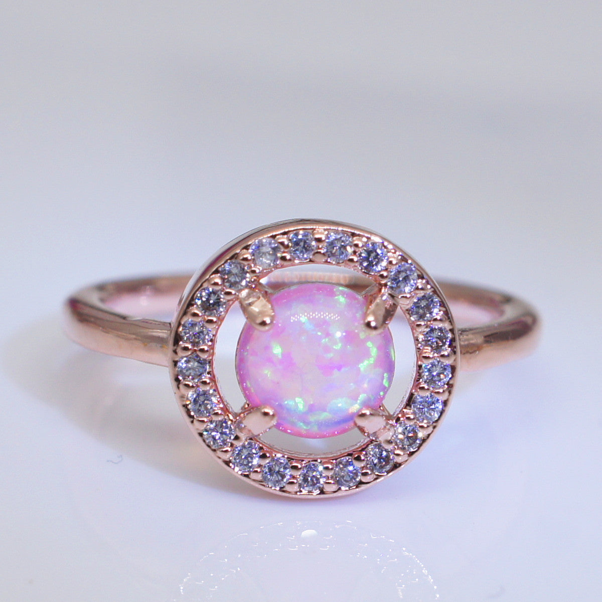 Womens Diamond Encrusted Ring Blue Pink Opal Gemstone Gold Plated Rose Gold Geometric Jewelry Gift Anniversary